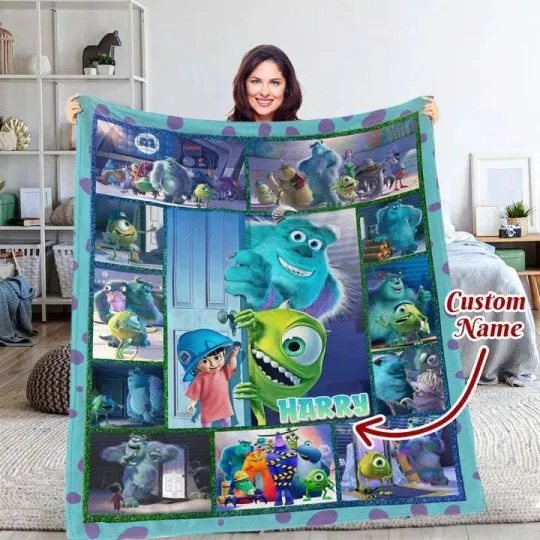 Personalized Monsters, Inc Blanket, Disney Fleece Blanket, Custom Name Blanket