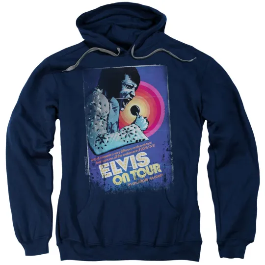Discover Elvis Presley Hoodie On Tour Poster Navy