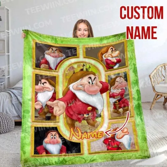 Personalized Snow White And The Seven Dwarfs Doc Custom Name Fleece Blanket