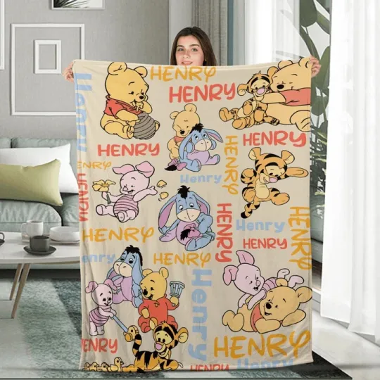 Discover Watercolor Winnie The Pooh Personalized Name, Great Birthday Gift Fleece Blanket