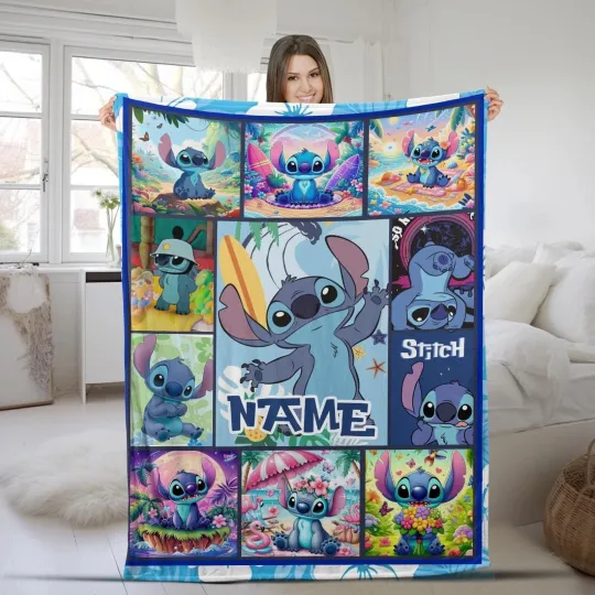 Discover Disney Custom Fleece Blanket,Custom Name Stitch Halloween Gift Disney Trip