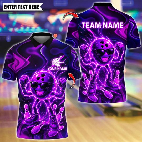 Discover Custom Bowling Polo Shirt, Thunder Strong Bowling Design, Personalized Bowling Polo for Men Women, Personalized Name Team 3D Shirt
