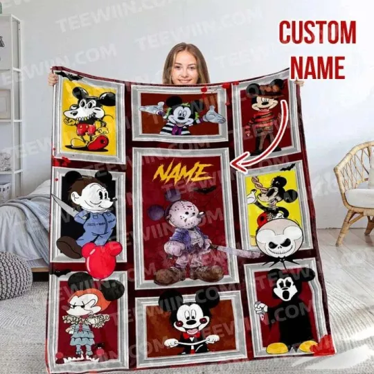 Discover Personalized Name Disney Mickey Halloween Blanket, Custom Name Fleece Blanket