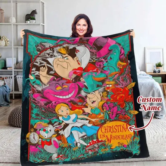Discover Personalized Alice In Wonderland Blanket, Custom Name Fleece Blanket