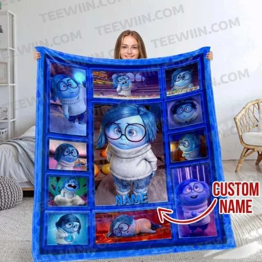 Discover Personalized Disney Sadness Inside Out Blanket, Custom Name Fleece Blanket