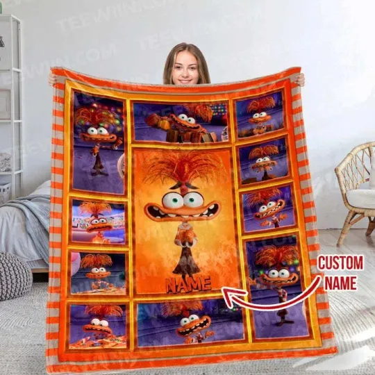 Discover Personalized Disney Anxiety Inside Out Blanket, Custom Name Fleece Blanket