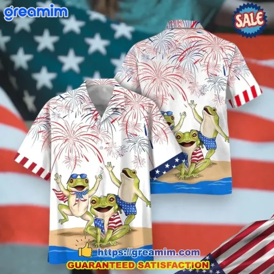 Discover Independence Day Frogs And Fireworks Hawaiian Shirt
