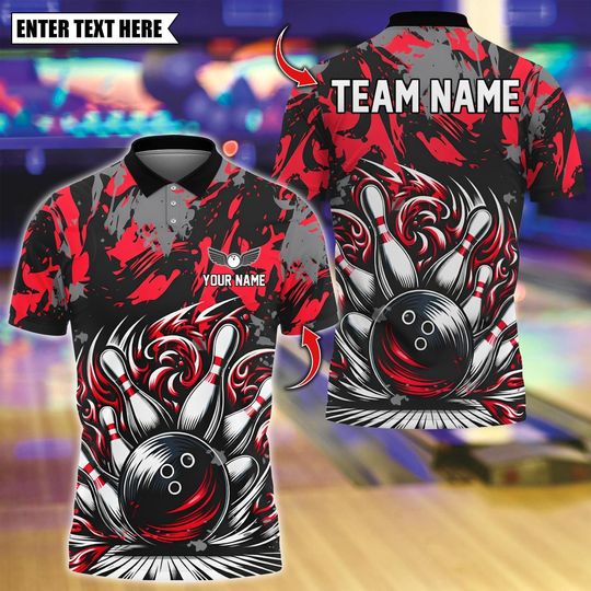 Discover Custom Bowling Polo Shirt, Strike Bowling Design, Personalized Bowling Polo for Men Women, Personalized Name Team 3D Shirt