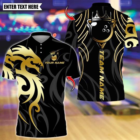 Discover Custom Bowling Polo Shirt, Sport Dragon Tribal Crown Bowling Design, Personalized Bowling Polo for Men Women,Personalized Name Team 3D Shirt