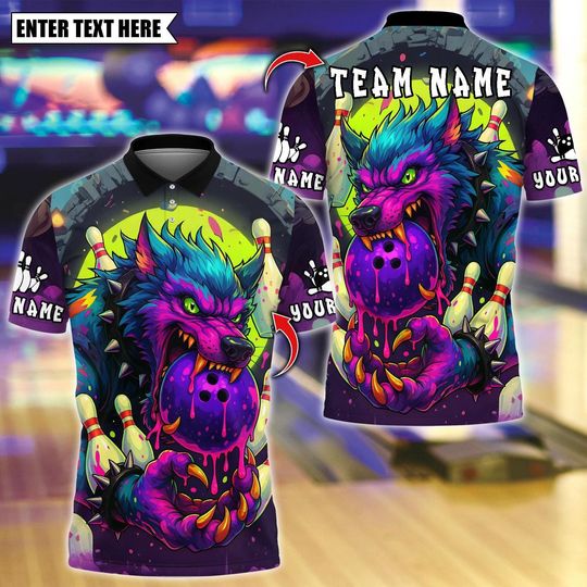 Discover Custom Bowling And Savage Wolf Polo, Personalized Bowling Polo for Men & Women, Personalized Name Team 3D Shirt, Gift For Man