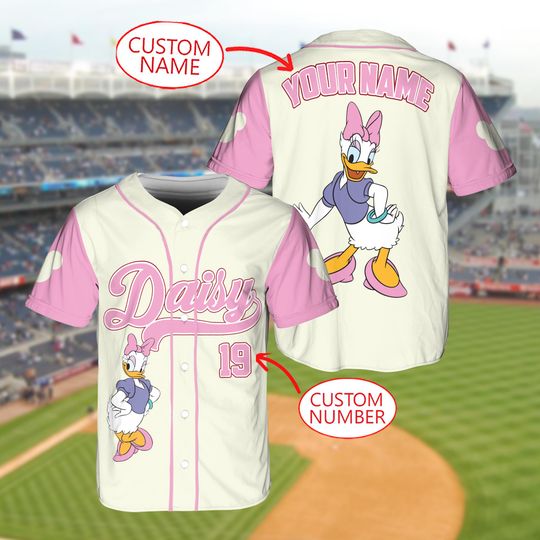 Discover Personalized Disney Daisy Duck Baseball Jersey, Custom Kid Youth Adult Disney Jersey, Disneyland Daisy Duck Jersey, Magic Kingdom Gifts