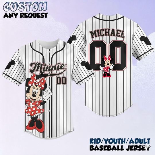 Discover Custom Minnie Mouse Striped Baseball Jersey, Disney Minnie Baseball Shirt, Disneyland Jersey, Disneyworld Shirt, Magic Kingdom Gifts