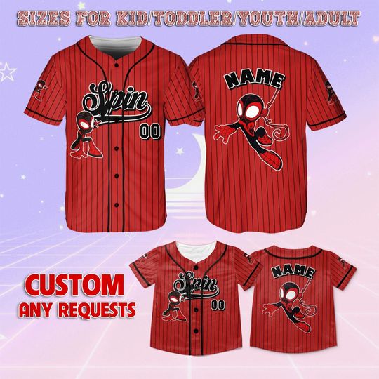 Spidey And His Amazing Friends Spin Baseball Jersey, Disney Spin Characters Jersey