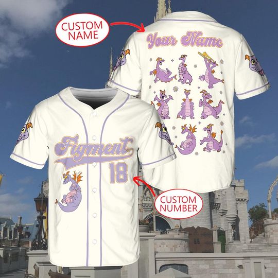 Disney Figment Baseball Jersey Shirt, Custom Figment Dragon Baseball Jersey Shirt