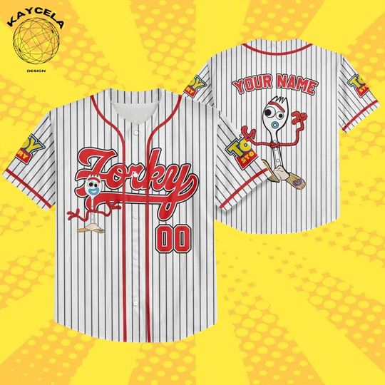 Discover Personalize Disney Toy Story Forky Striped Jersey, Custom Kid Youth Adult Baseball Jersey