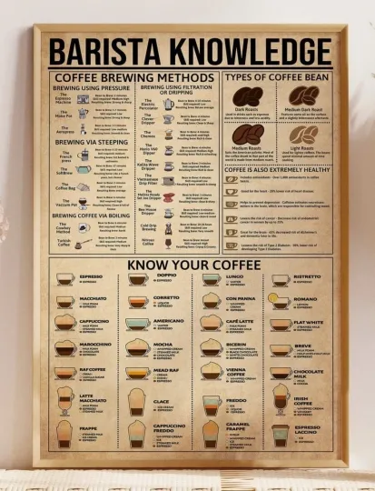 Discover Barista Knowledge Coffee Brewing Methods Educational Chart Poster