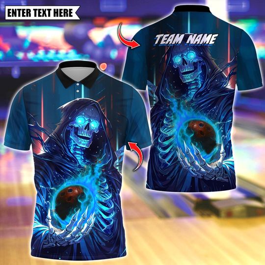 Discover Custom Bowling Polo Shirt, Halloween Bear Bowling Game Design, Personalized Bowling Polo for Men Women, Personalized Name Team 3D Shirt