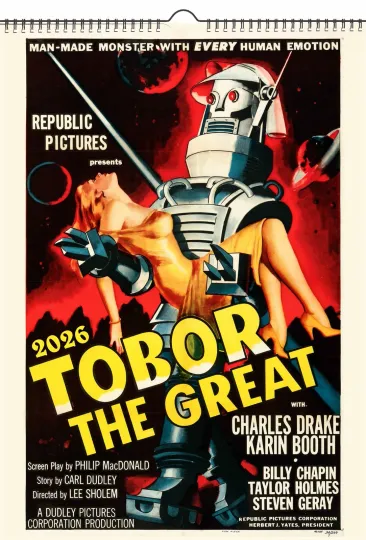 Discover 2026 Wall Calendar – Sci-Fi Space Robots and Vintage Movie Posters
