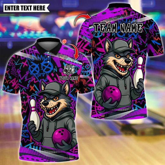 Discover Custom Bowling Polo Shirt, Hoodie Wolf With Bowling Design, Personalized Bowling Polo for Men Women, Personalized Name Team 3D Shirt