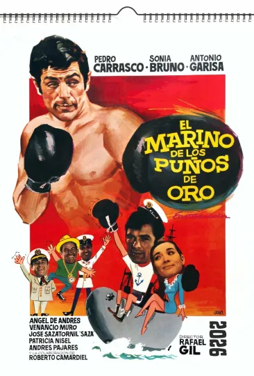 Discover 2026 Vertical Wall Calendar with Vintage Movie Posters and Box Sport Design