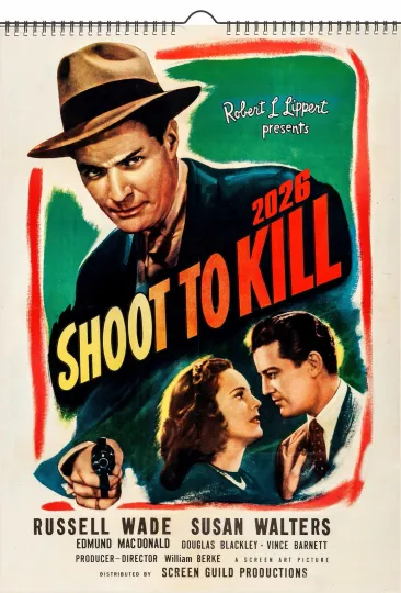 Discover 2026 Vertical Wall Calendar Film Noir Vintage Action Movie Posters