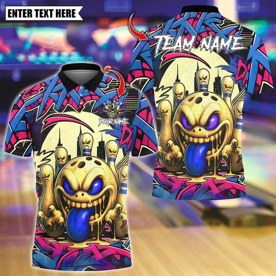 Discover Custom Bowling Polo Shirt, Mad Bowl Graffiti Design, Personalized Bowling Polo for Men Women, Personalized Name Team 3D Shirt