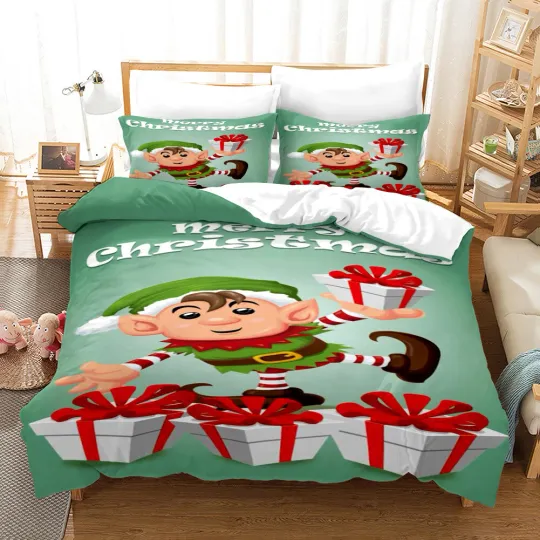 Discover 3D Dwarf Cartoon Green Bedding Set with Pillowcases