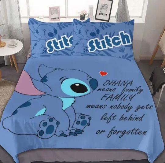 Discover Stitch Kids Bedding Set Cartoon Duvet Cover Pillowcase Anime Bedding
