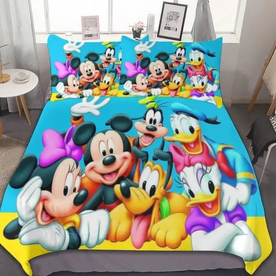 Cartoon Mickey Minnie Mouse Bedding Set with Pillowcases for Adults Bedroom Decor