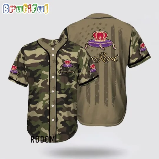 Camouflage Green Brown Crown Royal Baseball Jersey