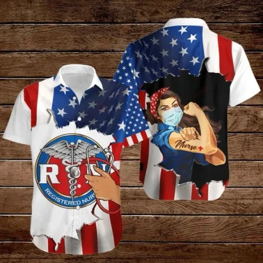 The Caduceus Stethoscope Vector Registered Nurse American Flag 4th Of July Summer Hawaiian Shirt