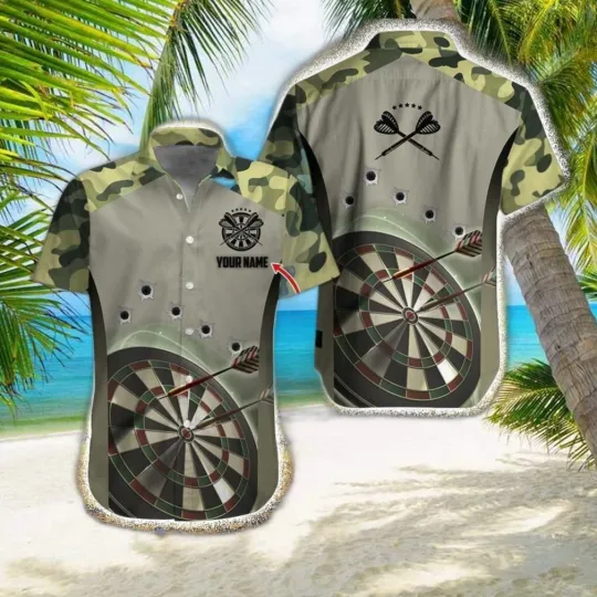 Discover Camo Dart Pattern Personalized Name Hawaiian Shirt Perfect Dart Gift For Men And