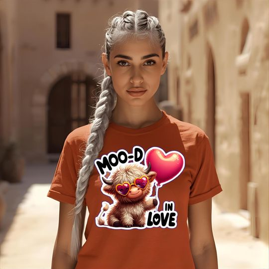 Discover Highland Cow Heart Glasses Moo-d: In Love T-Shirt | Cute Valentine Cow Design, Valentine's Gift
