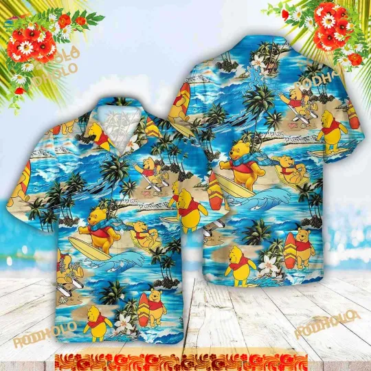 Discover Cartoon Disneyy Pooh Bear Surfing Hawaiian Shirt