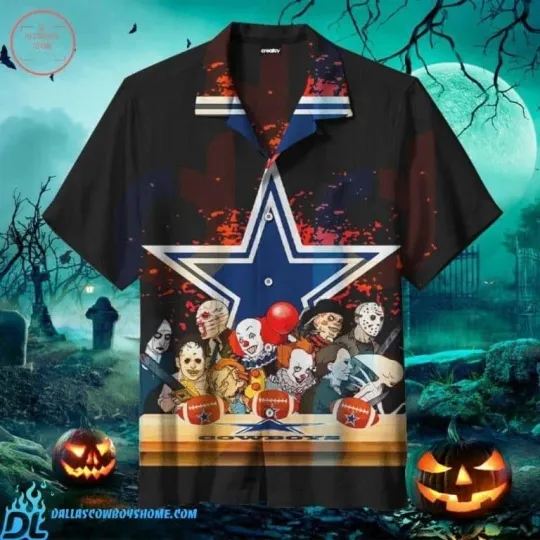 Discover Halloween Themed Dallas Football Clown Featured Hawaiian Shirt