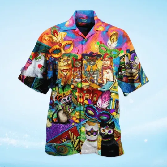 Discover Cats Celebrate Mardi Gras Hawaiian Shirt
