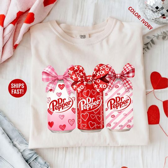Discover Comfort Colors Valentine Dr Pepper Shirt, Preppy Pink Coquette Bow Valentine Gifts