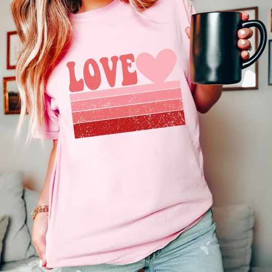 Discover Comfort Colors Retro Love Valentine T-Shirt, Valentines Day T-Shirt, Vintage Valentine Shirt