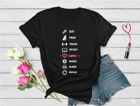 Discover Eat Pray Train Study T-Shirt, Minimalist Lifestyle Tee