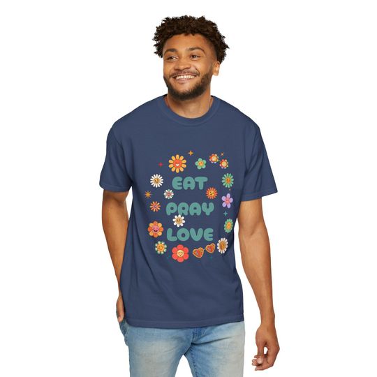 Discover Flower Power Tee Unisex Garment-Dyed T-Shirt Festival Wear Retro Aesthetic