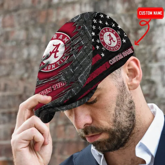 Discover Ala*bama Team Crim*son Tide Jeff Cap Newsboy Cap Flat Golf Driving Hat for Men