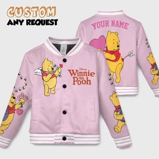 Discover Personalized Pooh Bear Heart Love Winnie The Pooh Valentine Gift Baseball Jacket