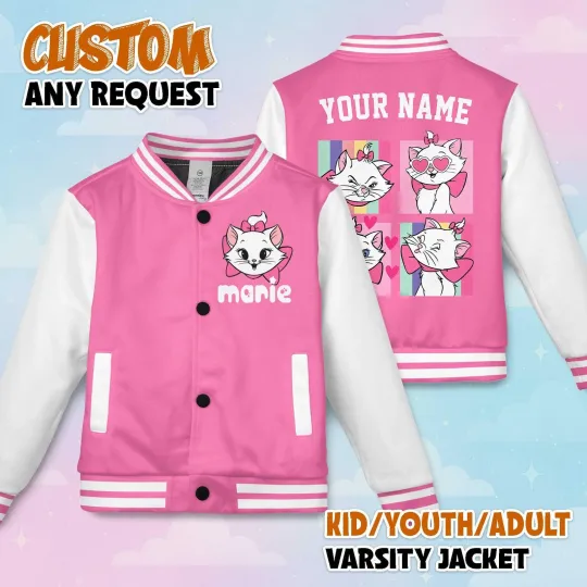 Discover Personalized Cute Marie Cat Happy Valentine's Day The Aristocats Baseball Jacket