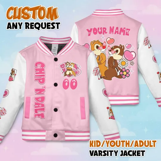 Personalized Chip And Dale Couple Chipmunks Valentine Gift Baseball Jacket