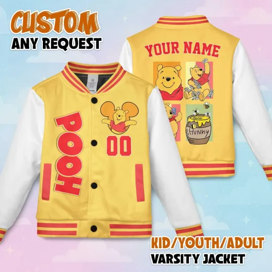 Discover Personalized Cute Pooh Bear Hunny  Winnie The Pooh Honey Bear Baseball Jacket