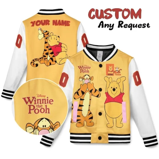 Discover Personalized Cute Pooh Bear & Tigger Winnie The Pooh Besties Baseball Jacket