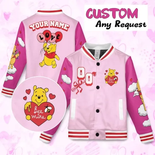 Discover Personalized Pooh Bear Love Be Mine Winnie The Pooh Valentine Baseball Jacket
