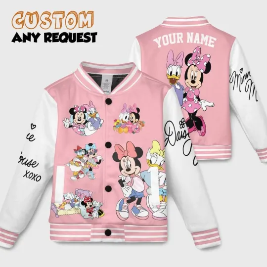 Personalized Minnie & Daisy Duck Bestie Love XoXo Valentine Gift Baseball Jacket