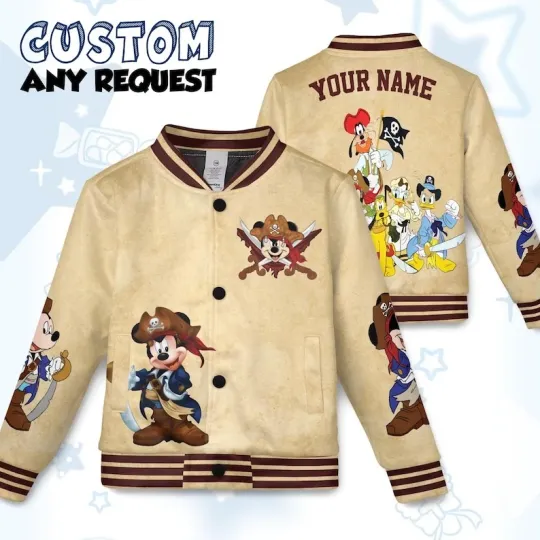 Discover Personalized Retro Mickey & Friends The Pirates Of The Caribbean Baseball Jacket