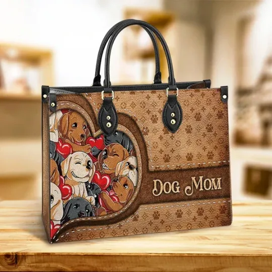 Discover Personalized Lovely Dog Mom Leather Handbag, Funny Dog Mom Leather Handbag